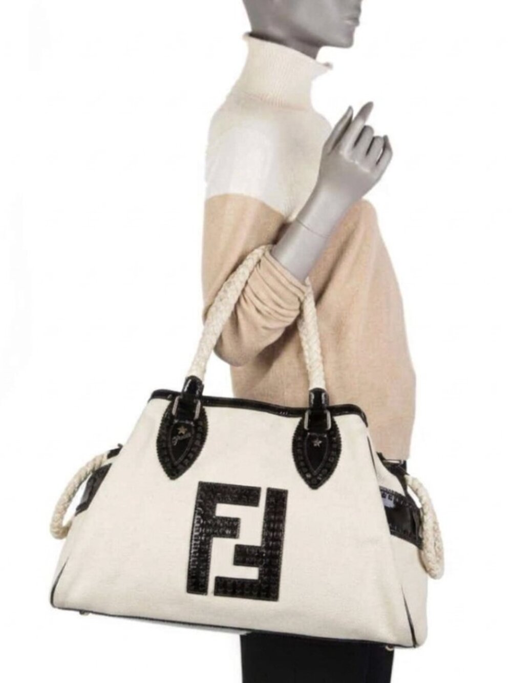 Fendi Bag Du Jour 2007 RARE Canvas + Patent Leather Bag du Jour Tote